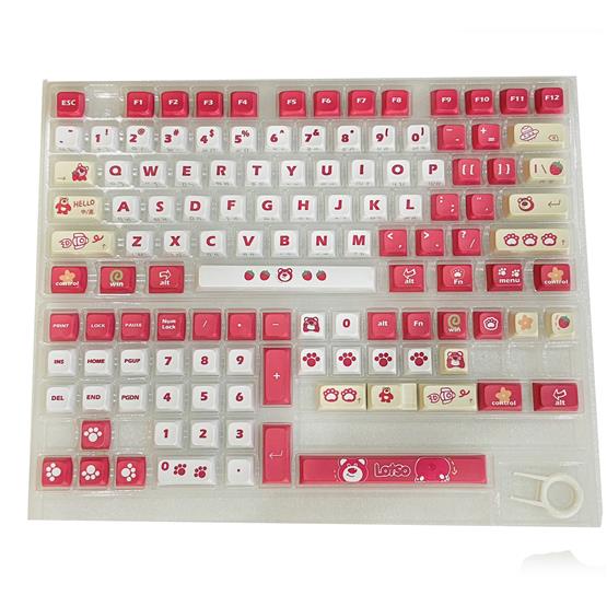 ปุ่มคีย์บอร์ด ลายหมีสตรอเบอร์รี่น่ารัก /PBT 123 คีย์ Mechanical Keyboard / Thai